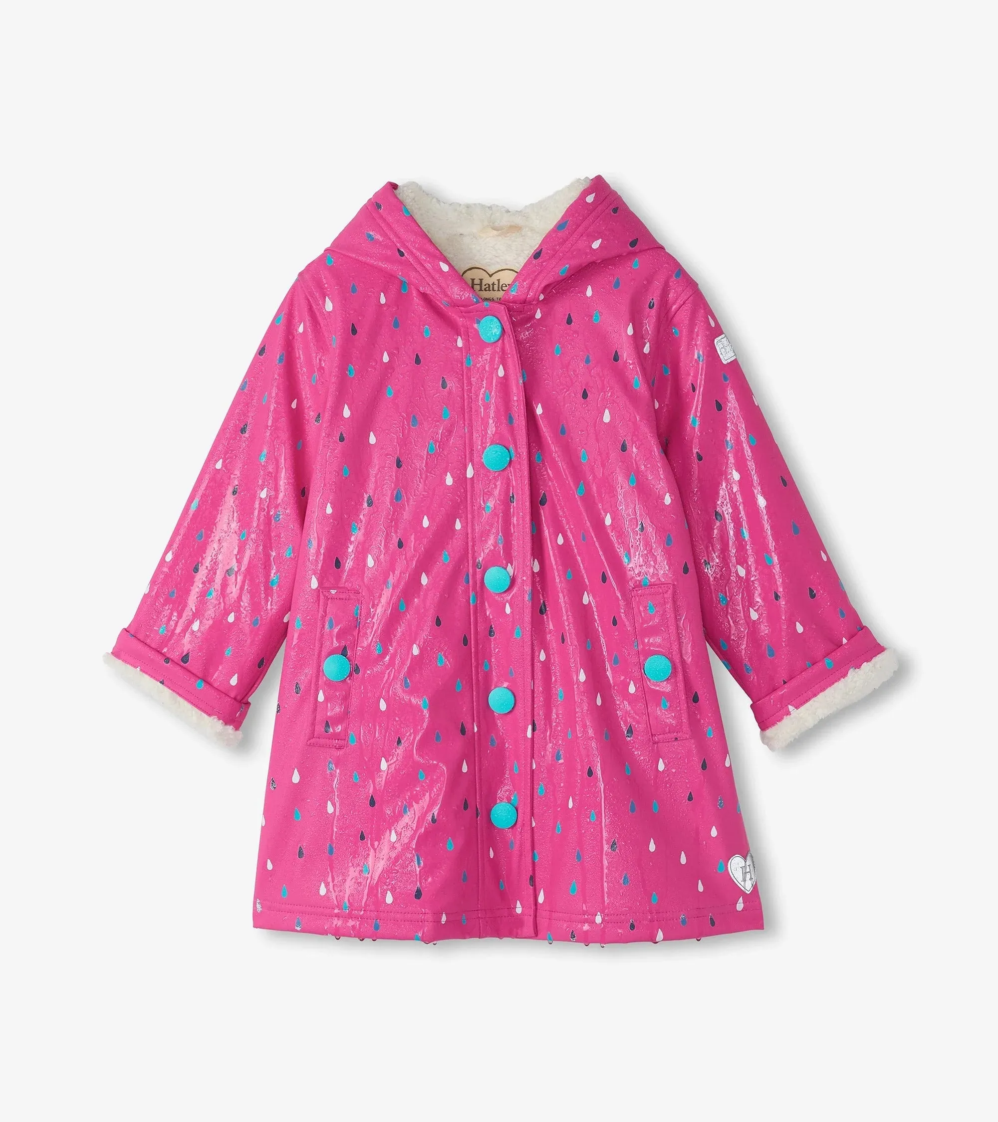 Hatley - Raindrops sherpa lined splash jacket, pink