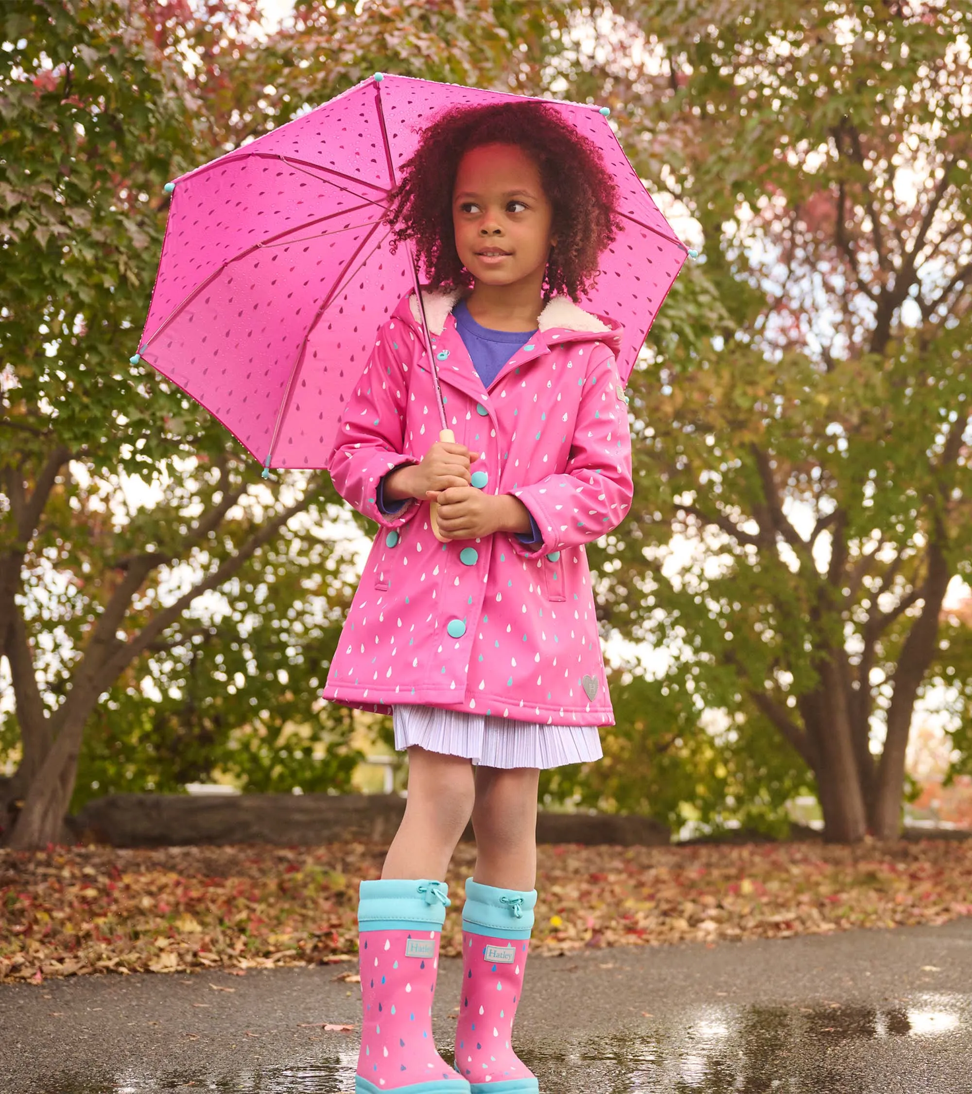 Hatley - Raindrops sherpa lined splash jacket, pink