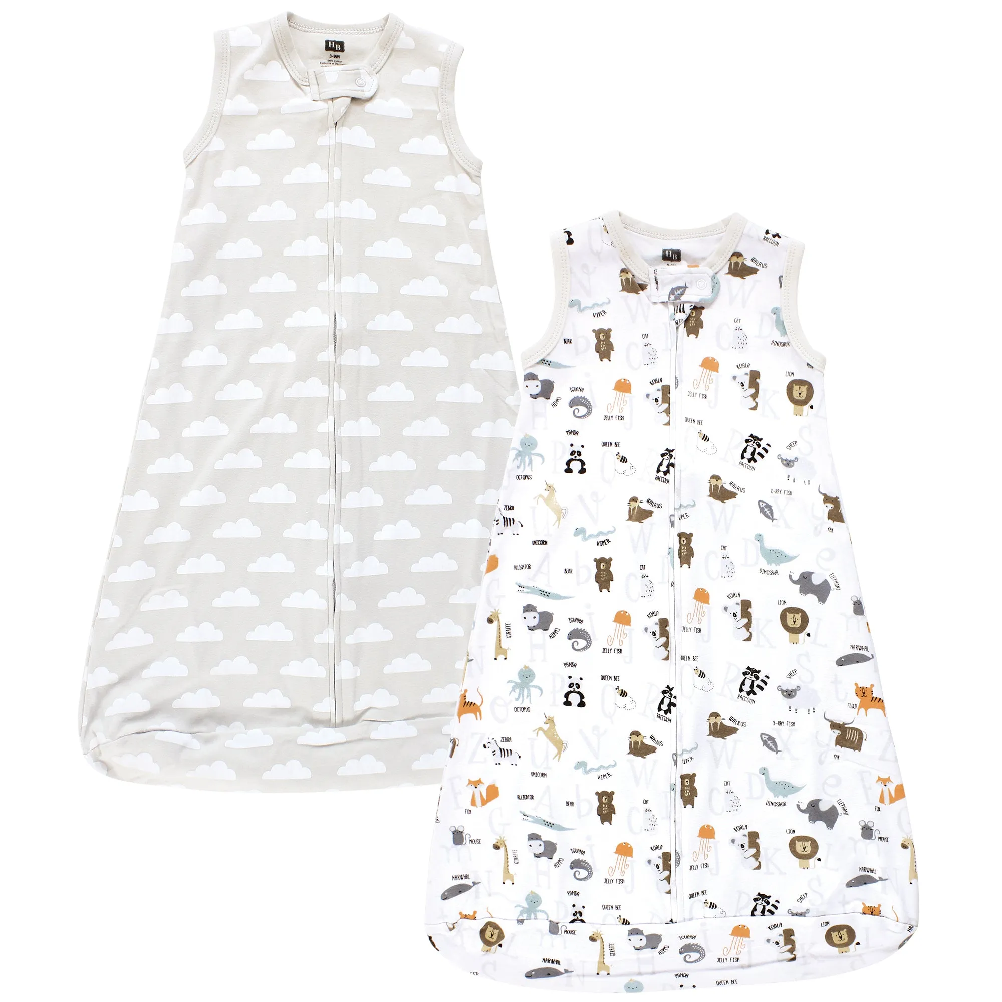 Hudson Baby Interlock Cotton Sleeveless Sleeping Bag, Alphabet Animals