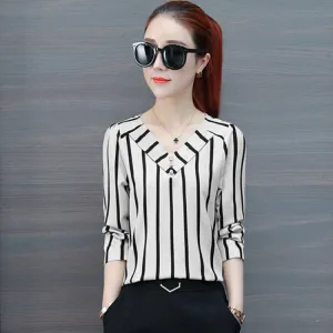 Korean Trendy Striped Loose Slim-Look Women Tops Summer Blouse