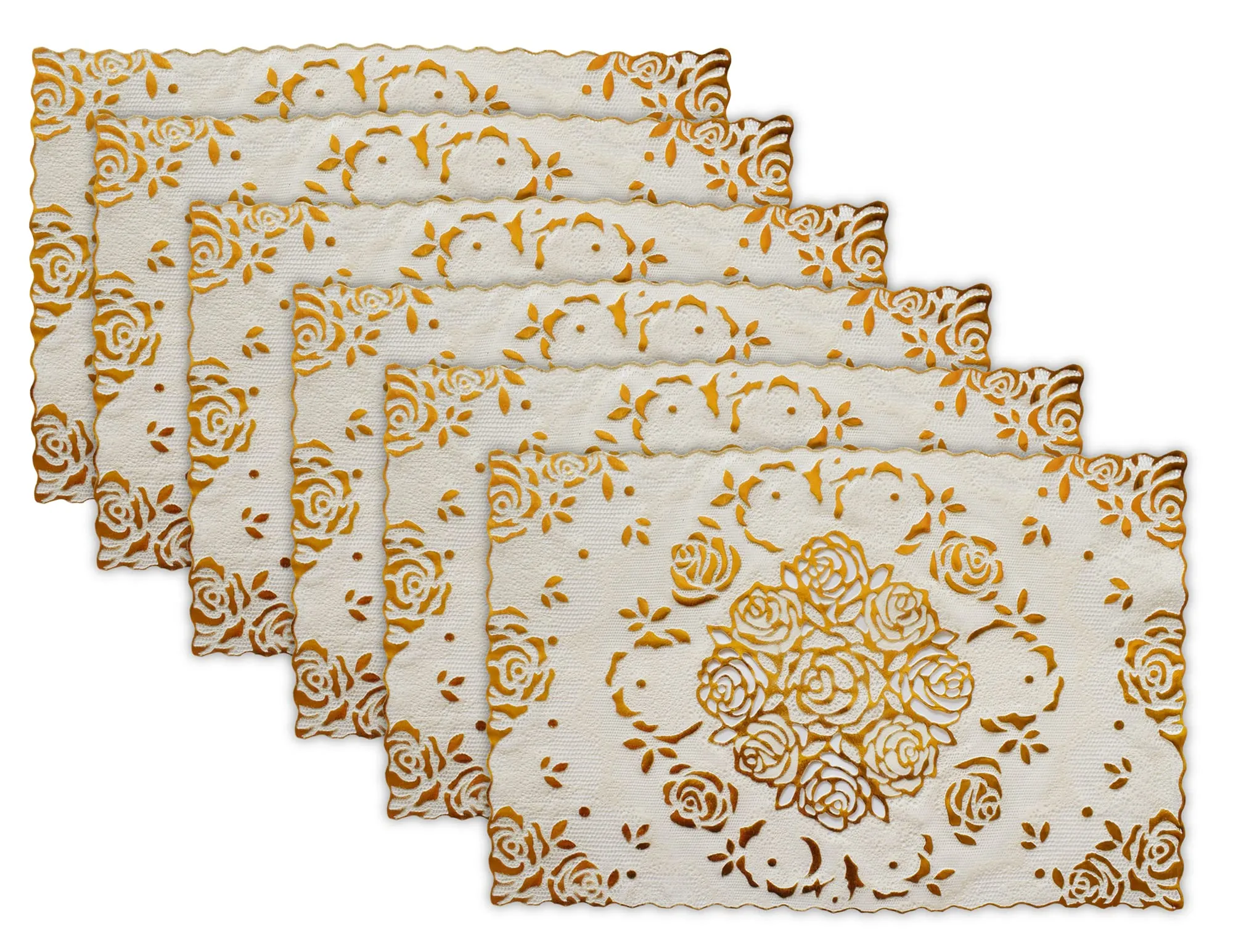 Kuber Industries Floral Design Virgin Microfibre Viny Soft Fabric 6 Pieces Dining Table Placemat Set (CTKTC045900, Cream, Polyester)