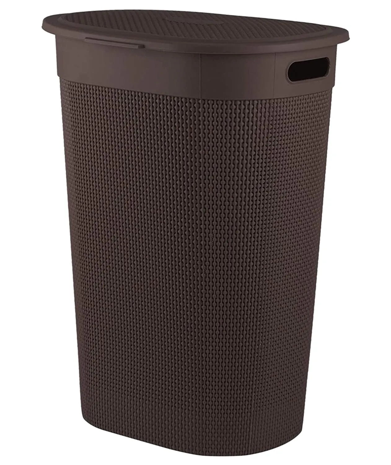 Kuber Industries Slim Durable Lightweight Plastic Laundry Basket, Storage Organizer With Lid, 55 Ltr. (Brown)-46KM0456