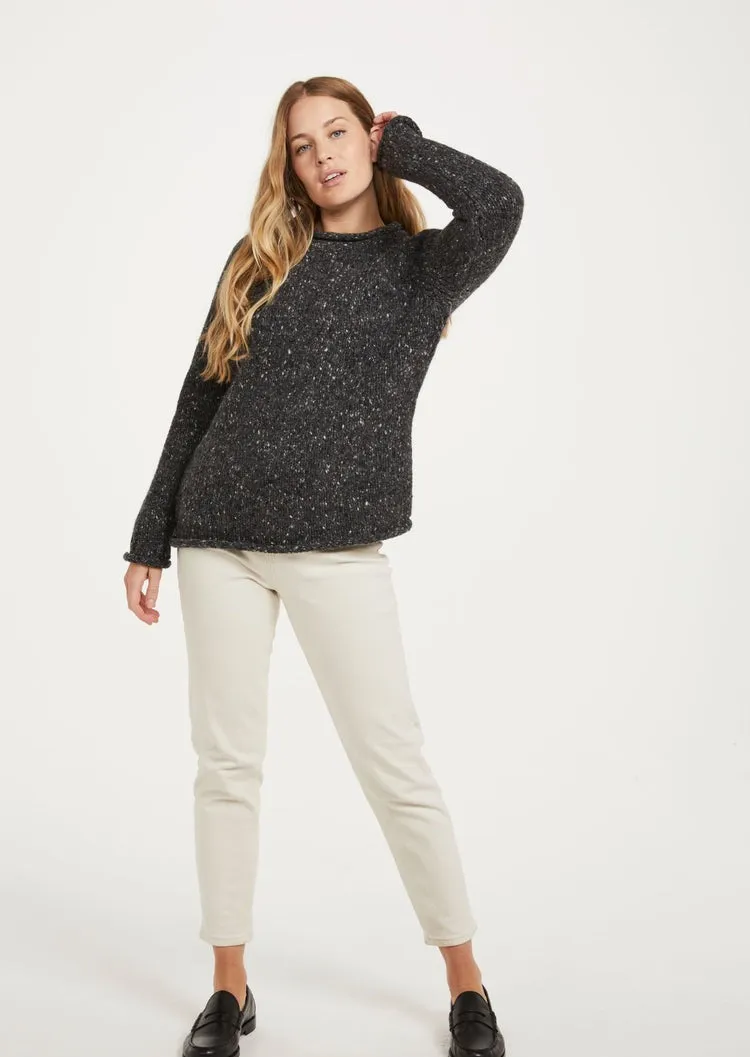 Ladies Donegal Roll Neck Sweater | Charcoal