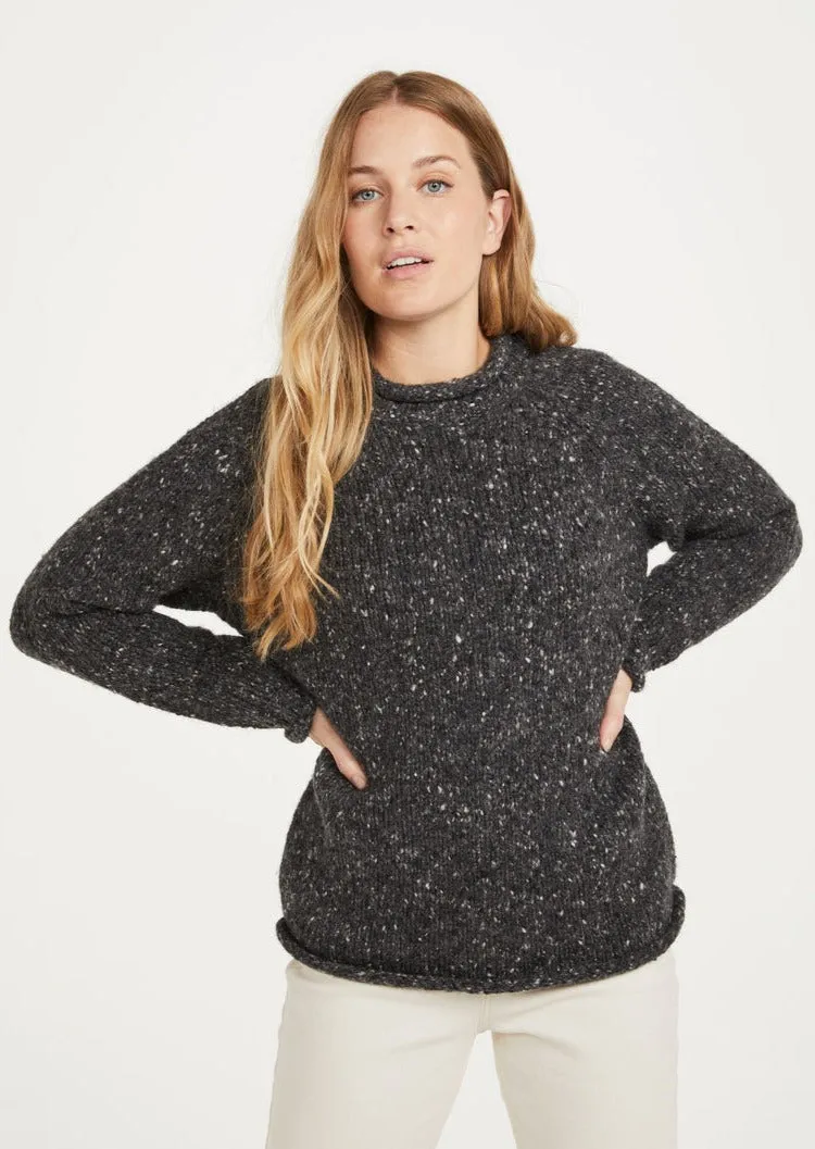 Ladies Donegal Roll Neck Sweater | Charcoal