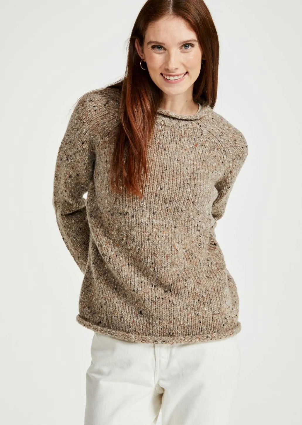 Ladies Donegal Roll Neck Sweater | Oat