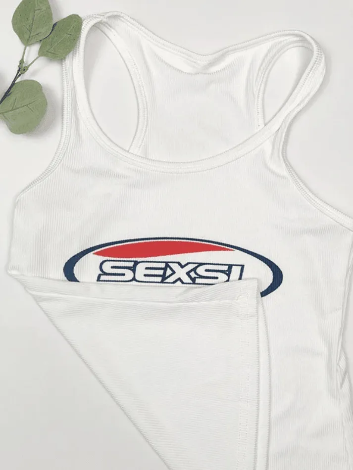 Logo Print Ribbed Tank Top