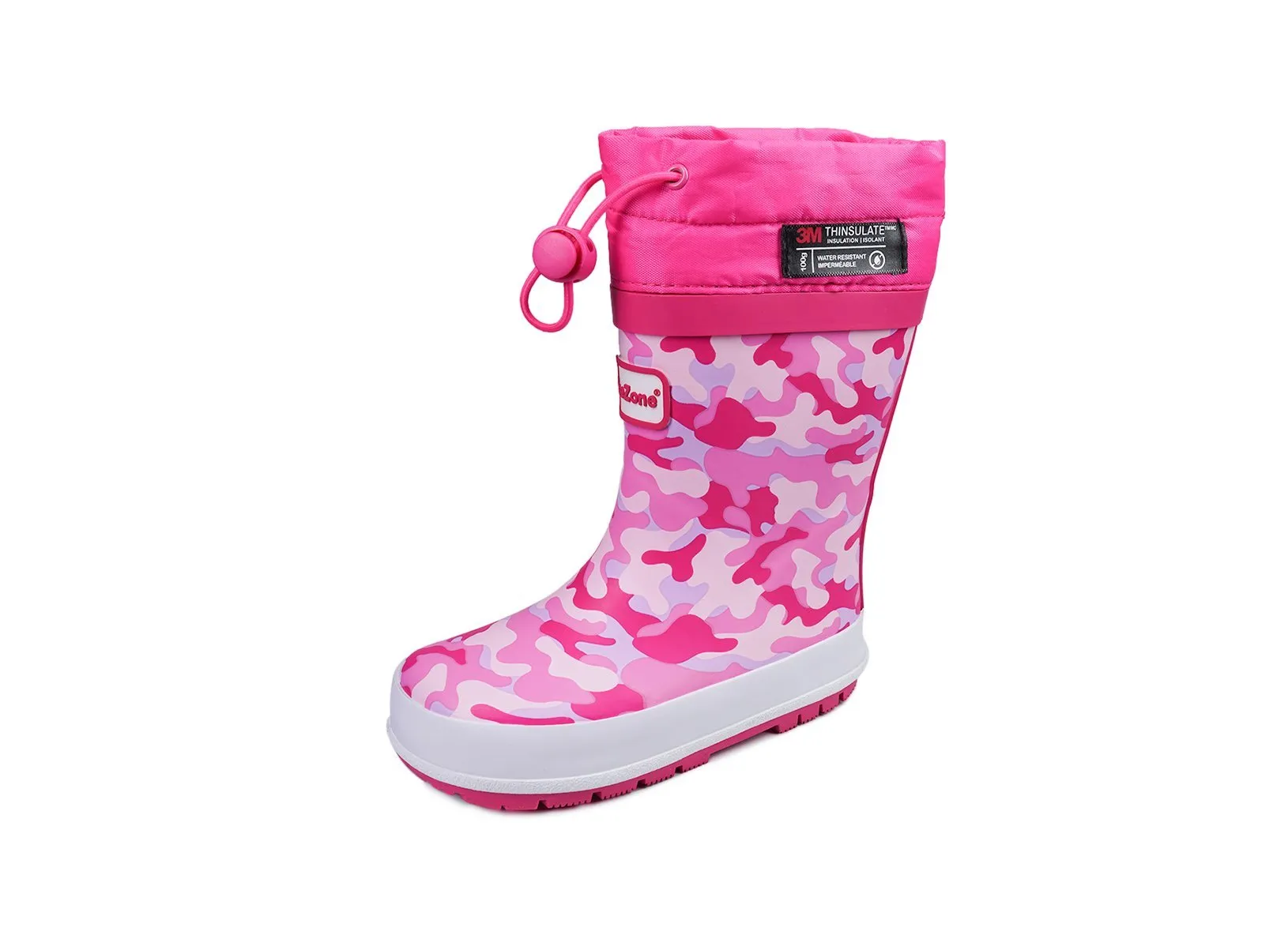 LUCY - Camo Pink Thinsulate Tie-Top Rain Boots with Fastening