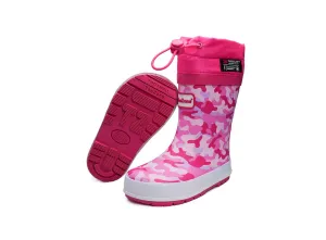 LUCY - Camo Pink Thinsulate Tie-Top Rain Boots with Fastening