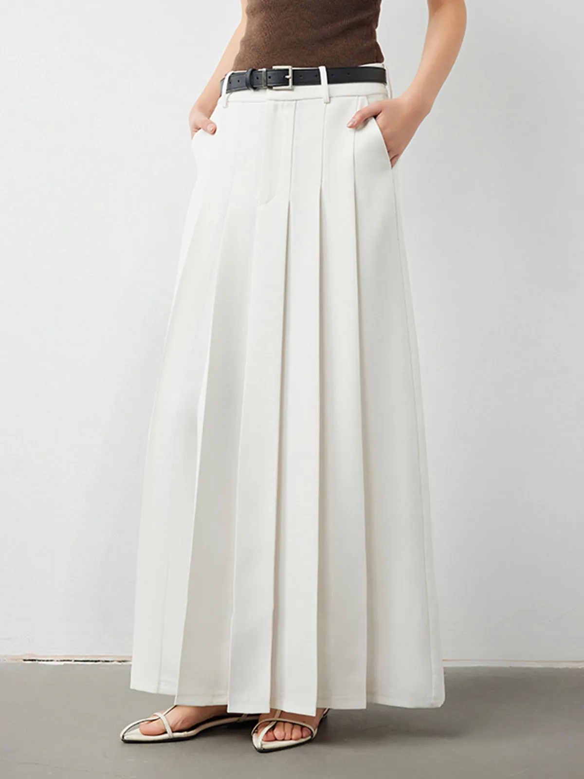 Mid Waist Graceful Pleated Maxi Skirt