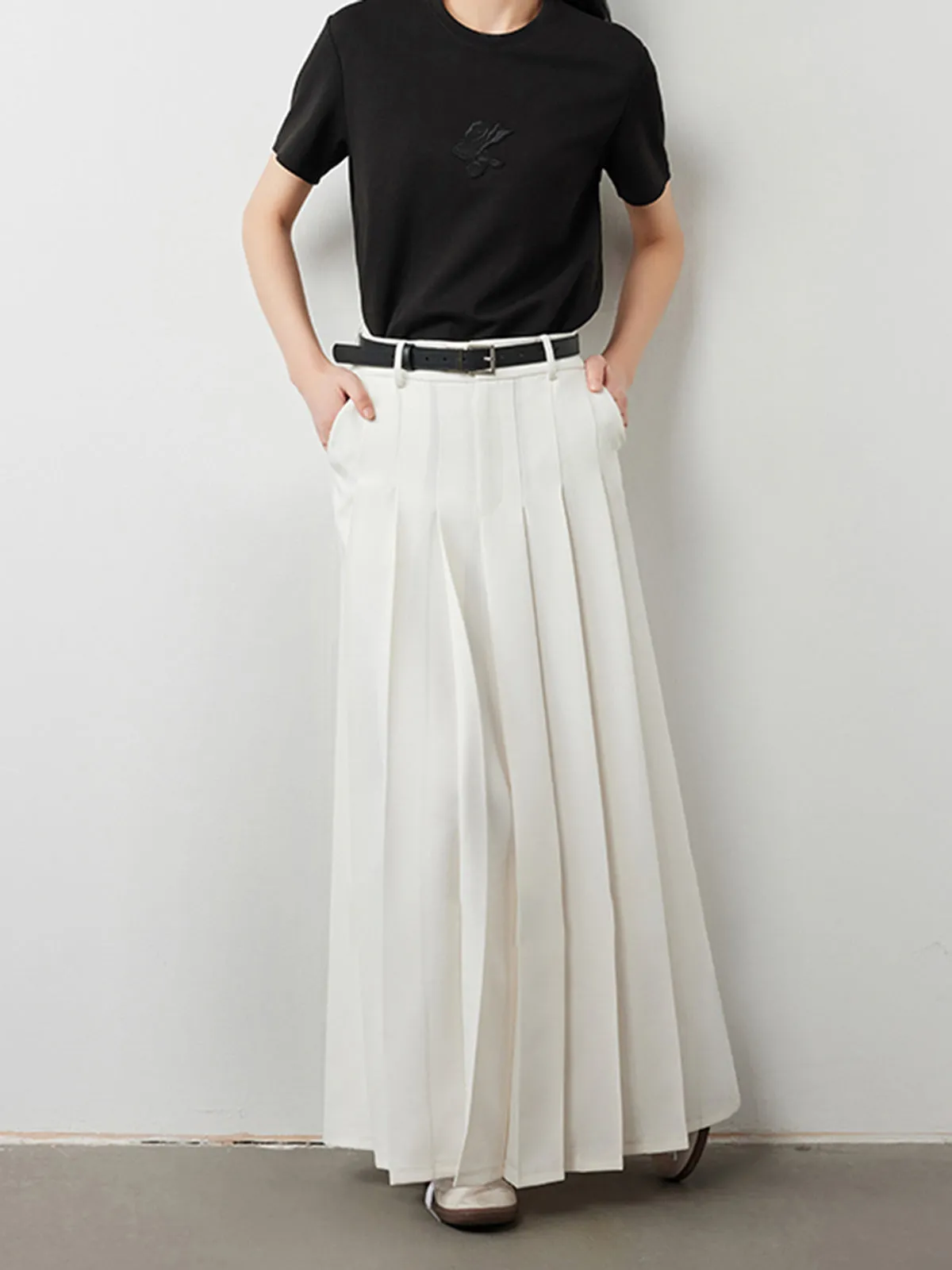 Mid Waist Graceful Pleated Maxi Skirt