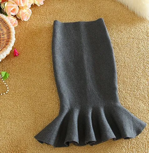 New Arrival Korean Style Women Fashion Skirts Wrap Hip Young Lady Fishtail Skirts Sexy Woman Slim Knitted Skirt