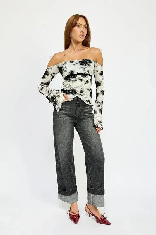 Off Shoulder Blouse with Lettuce Hem