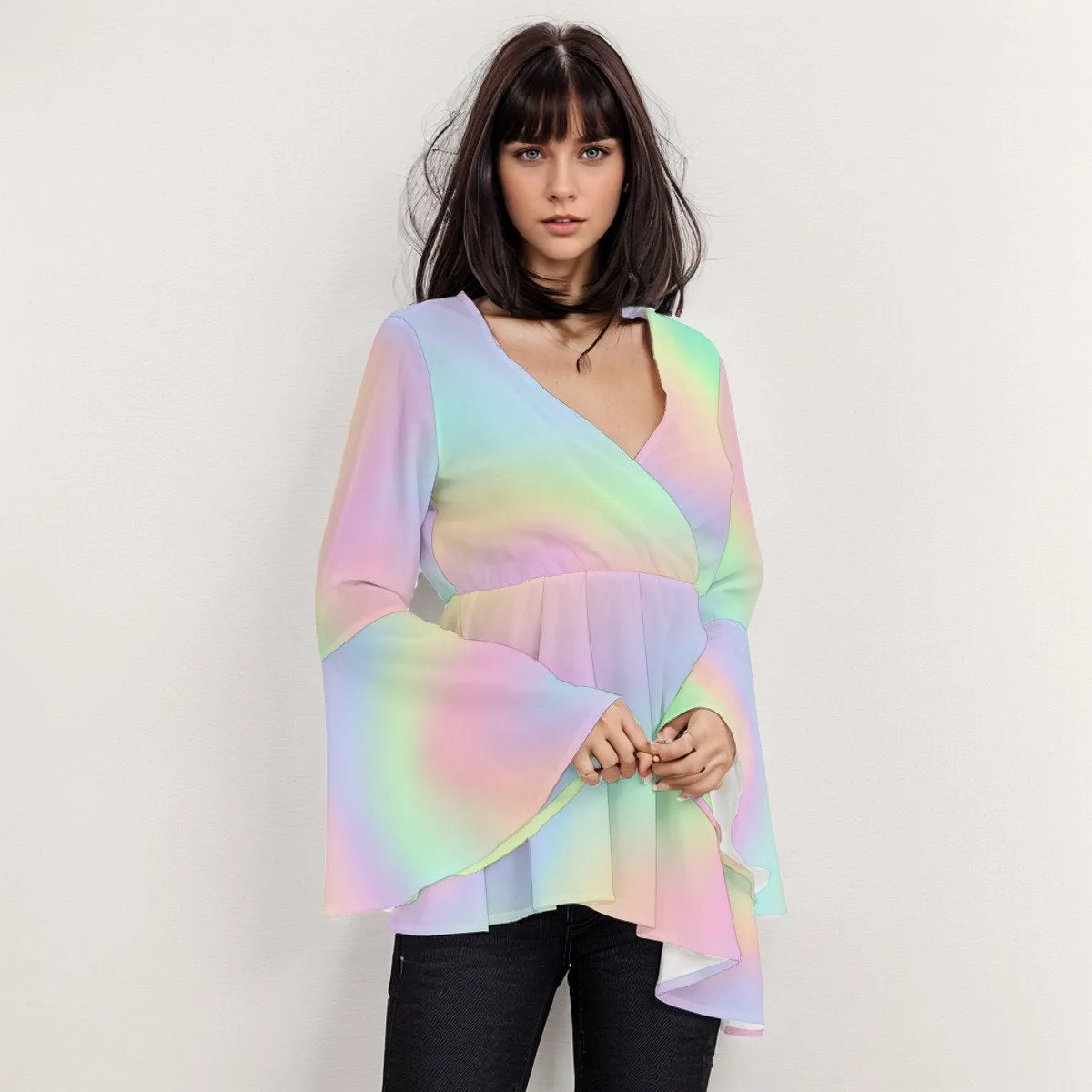 Ombre Rainbow Top, Ombre Top Women, 70s style Top, Boho Top, Groovy Bell Sleeve Top Women, 70s Disco Top, 70s Hippie Top, Bohemian Top Women