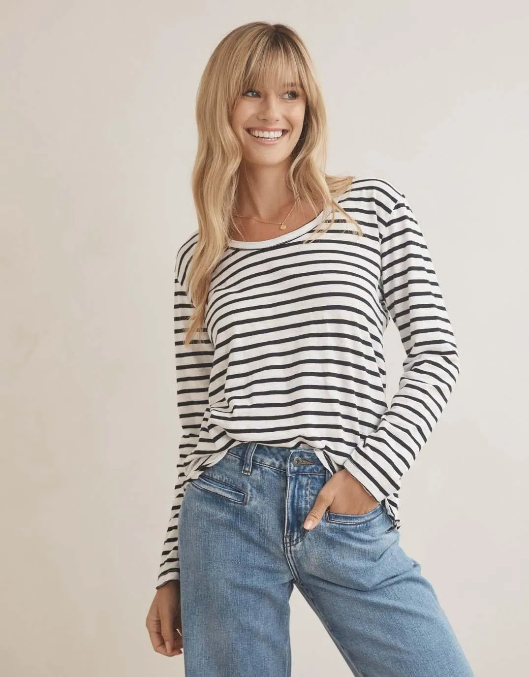 Original Round Neck Long Sleeve T-Shirt - Black/White Stripe