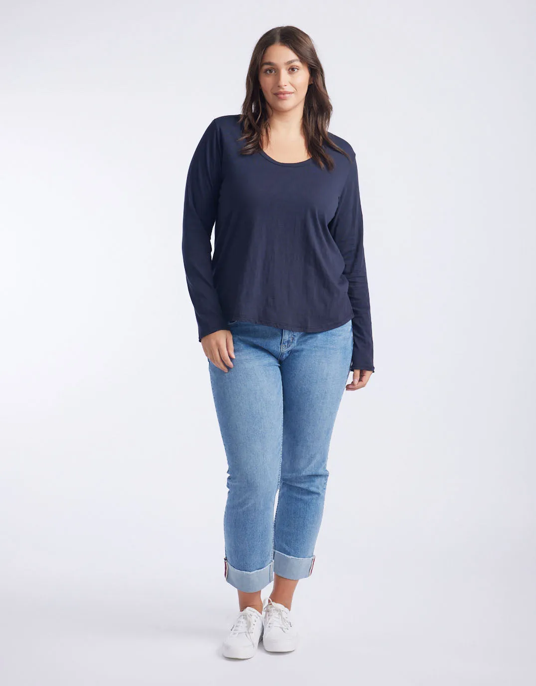 Original Round Neck Long Sleeve T-Shirt - Navy