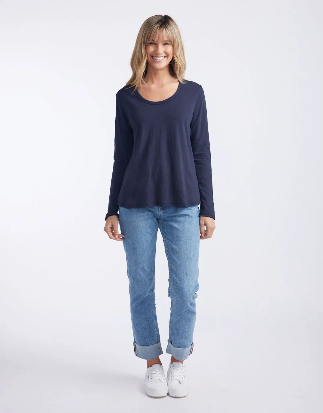 Original Round Neck Long Sleeve T-Shirt - Navy