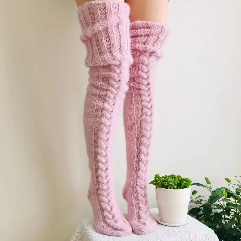 Over the knee warm winter knitted boots cuff socks