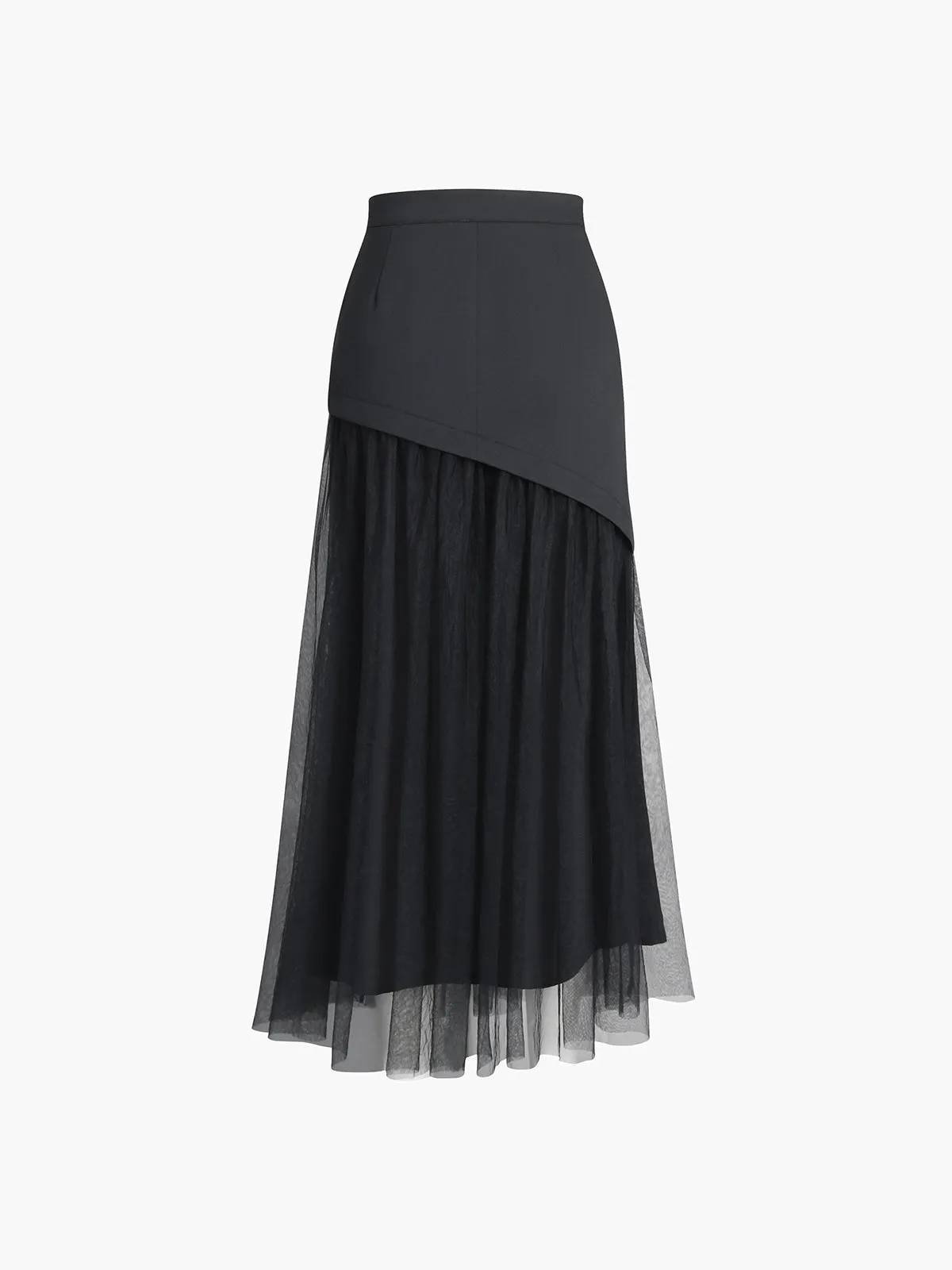 Patchwork Button Graceful Mesh Midi Skirt