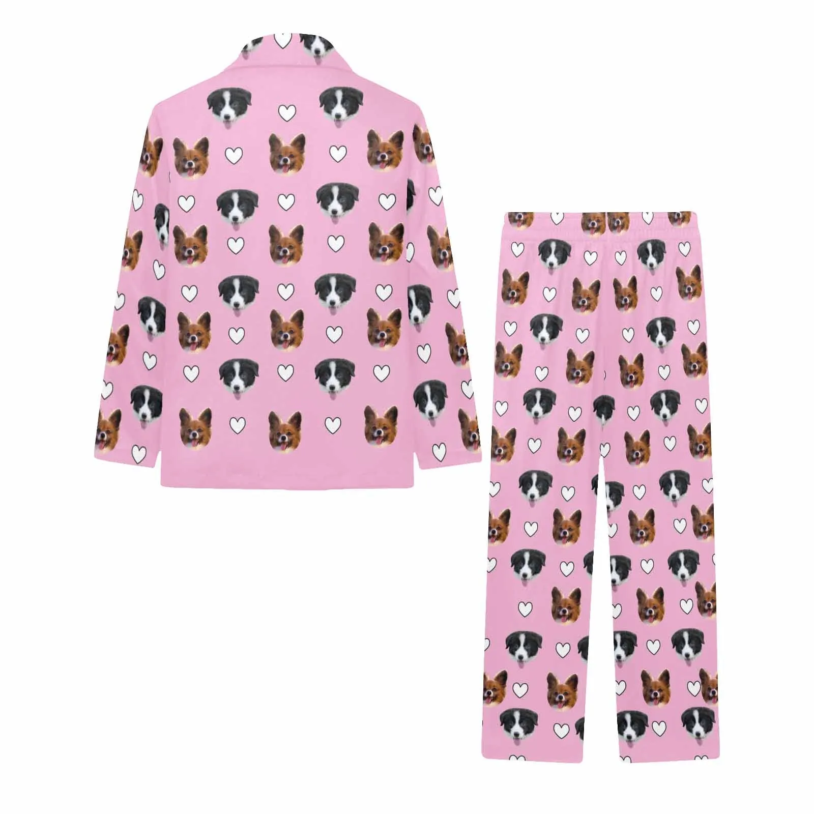 Personalized Kid's Long Sleeve Buttons Pajamas Set for 2-15Y Custom Pet Face Nightwear for Boys&Girls