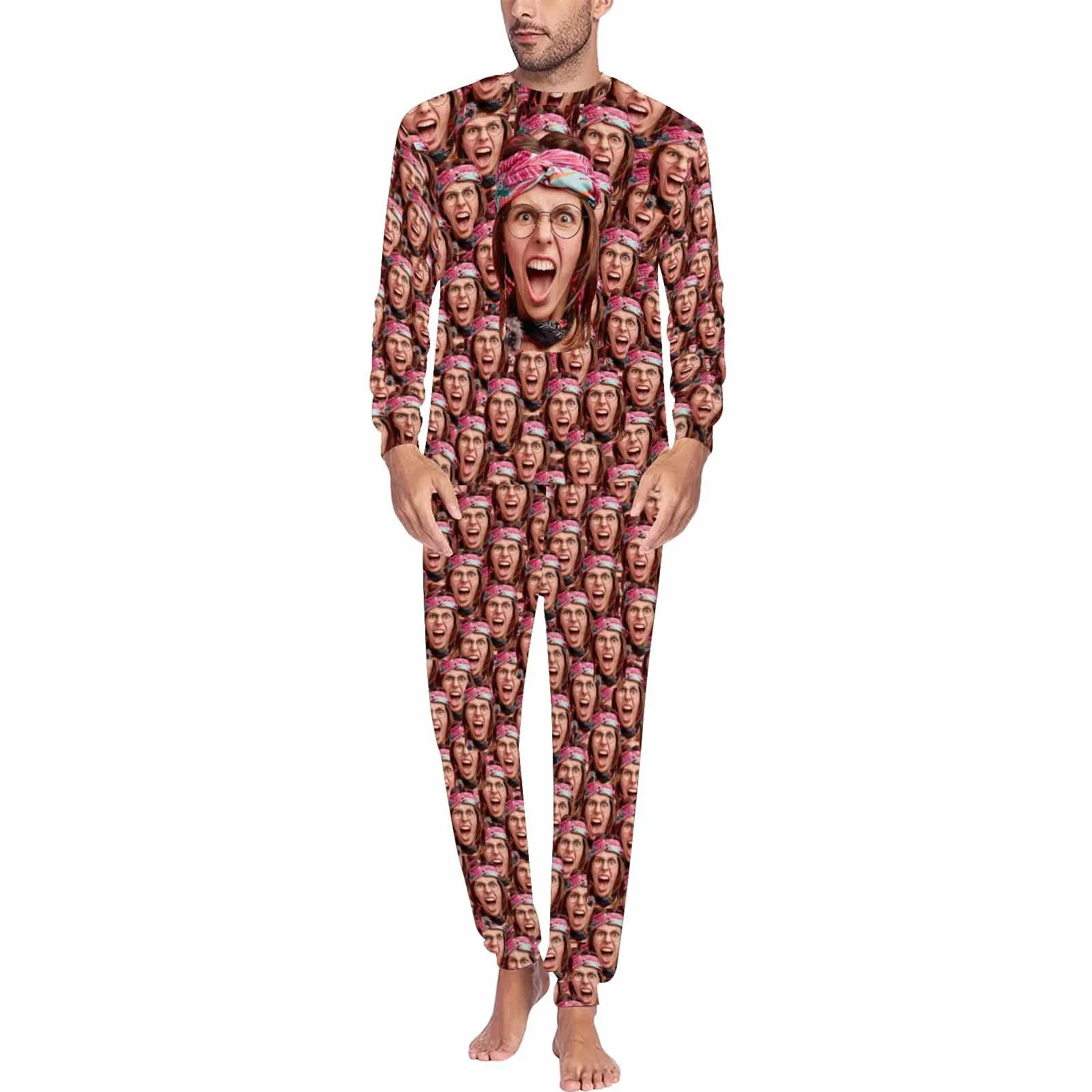 Photo Pajamas Custom Seamless Face Pajamas Personalized Men's Sleep or Loungewear For Him