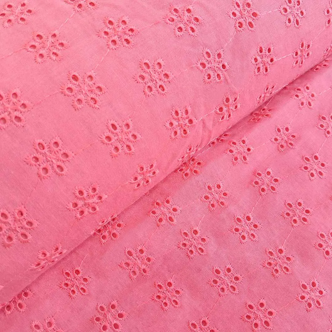 Pink Tomoto Shade Motifs Embroidered Cotton Heavy Hakoba Fabric