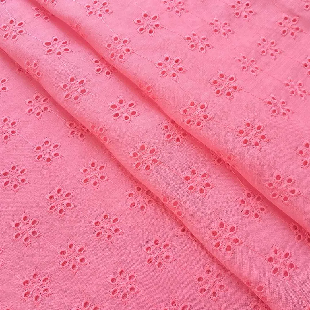 Pink Tomoto Shade Motifs Embroidered Cotton Heavy Hakoba Fabric