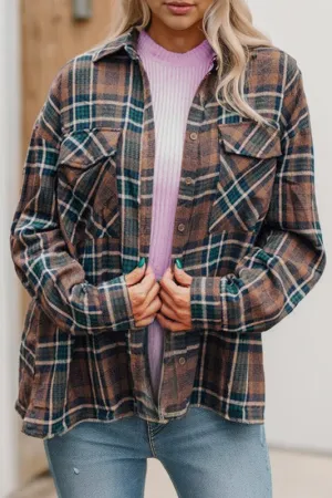 Plaid Print Chest Pockets Buttoned Shacket