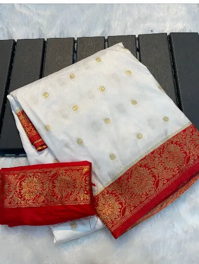 Pooja White Red Banarasi Sari Uk Next Day