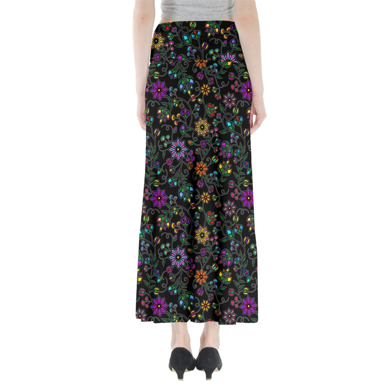 Prairie Paintbrush Black Full Length Maxi Skirt