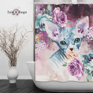 Precious Baby Sphynx Kitten and Flower Shower Curtains and Optional Bath Mats