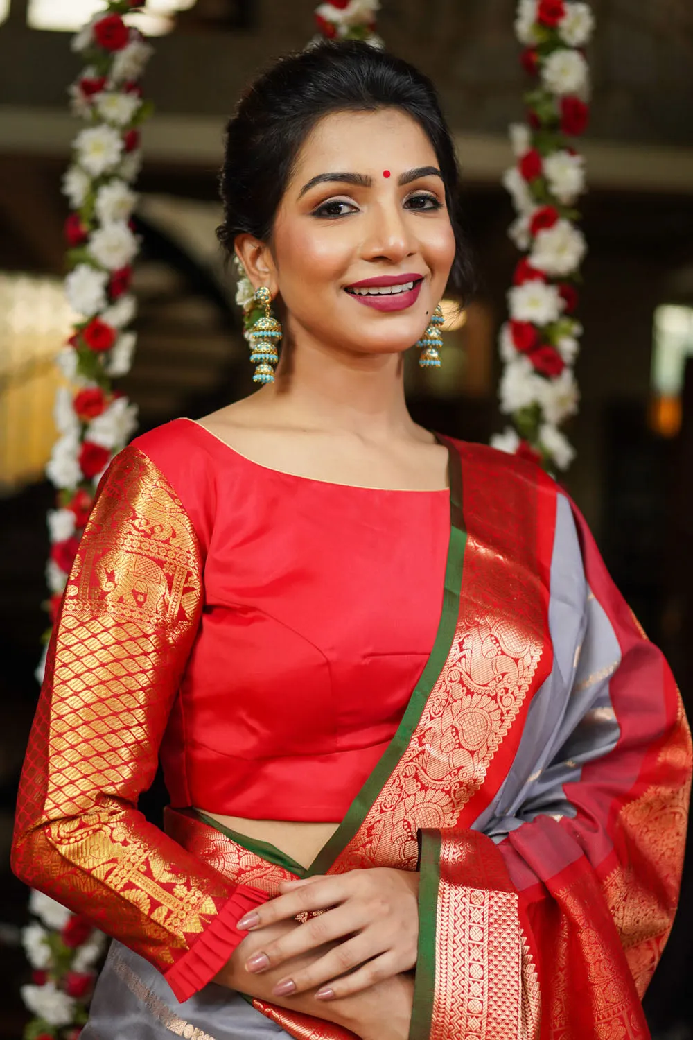 Red kanjivaram Silk Blouse with 3/4th Sleeves Mix and Match Blouse for saree, Made to Order