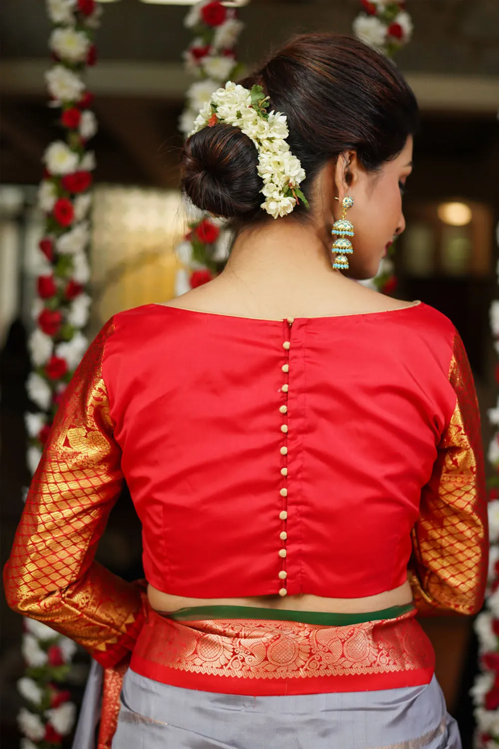 Red kanjivaram Silk Blouse with 3/4th Sleeves Mix and Match Blouse for saree, Made to Order