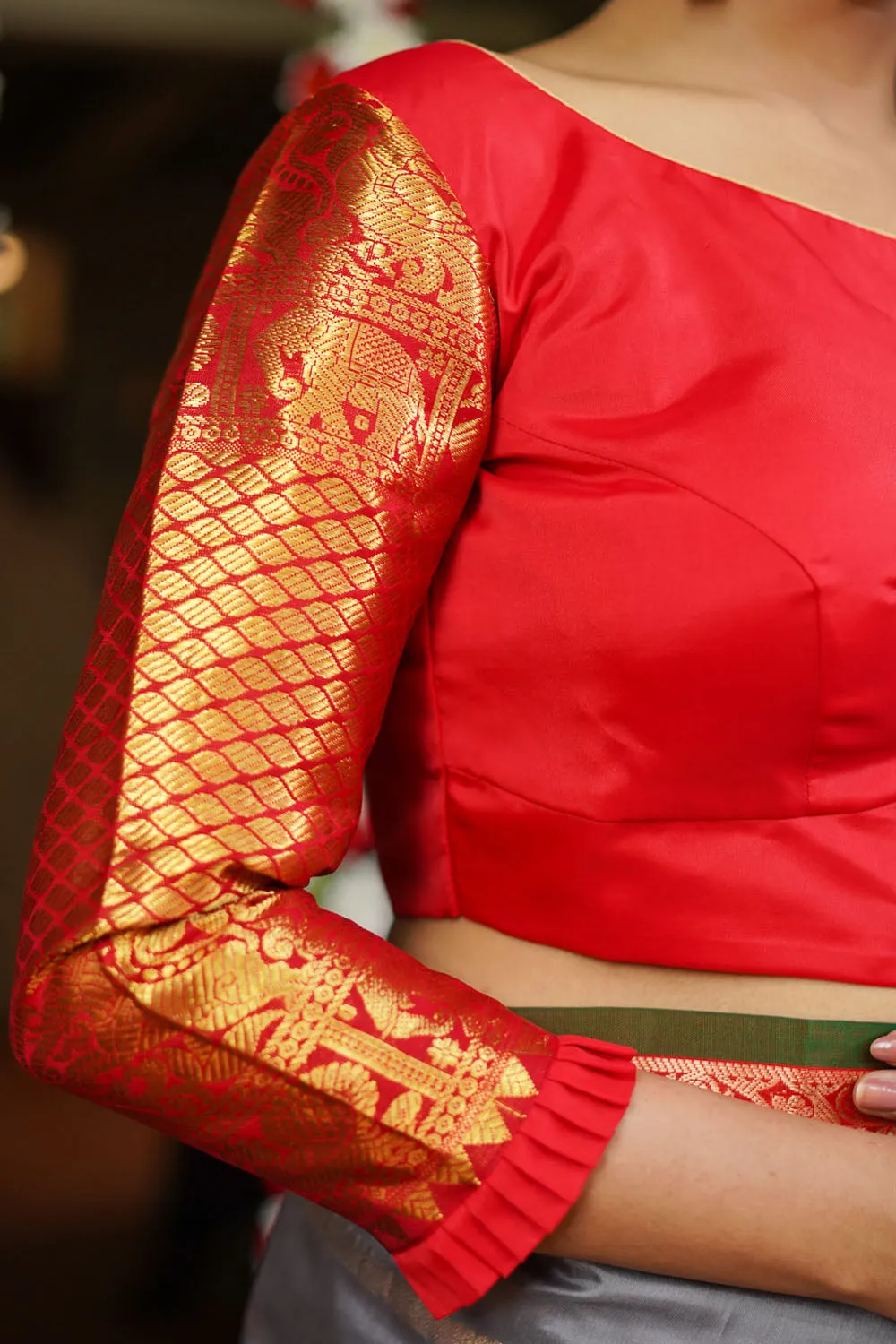 Red kanjivaram Silk Blouse with 3/4th Sleeves Mix and Match Blouse for saree, Made to Order