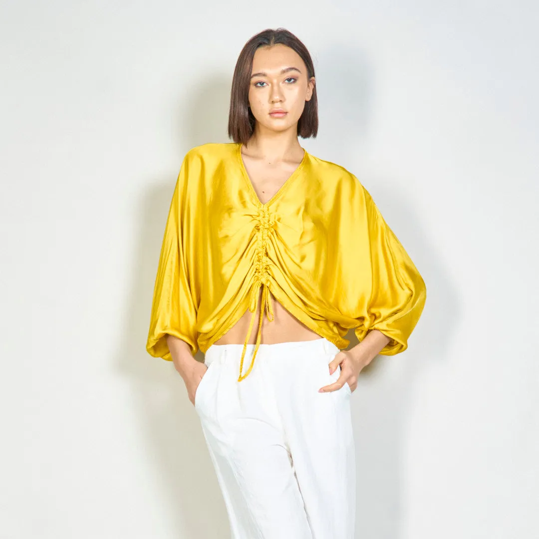 Ruched crop blouse with drawstring wholesale