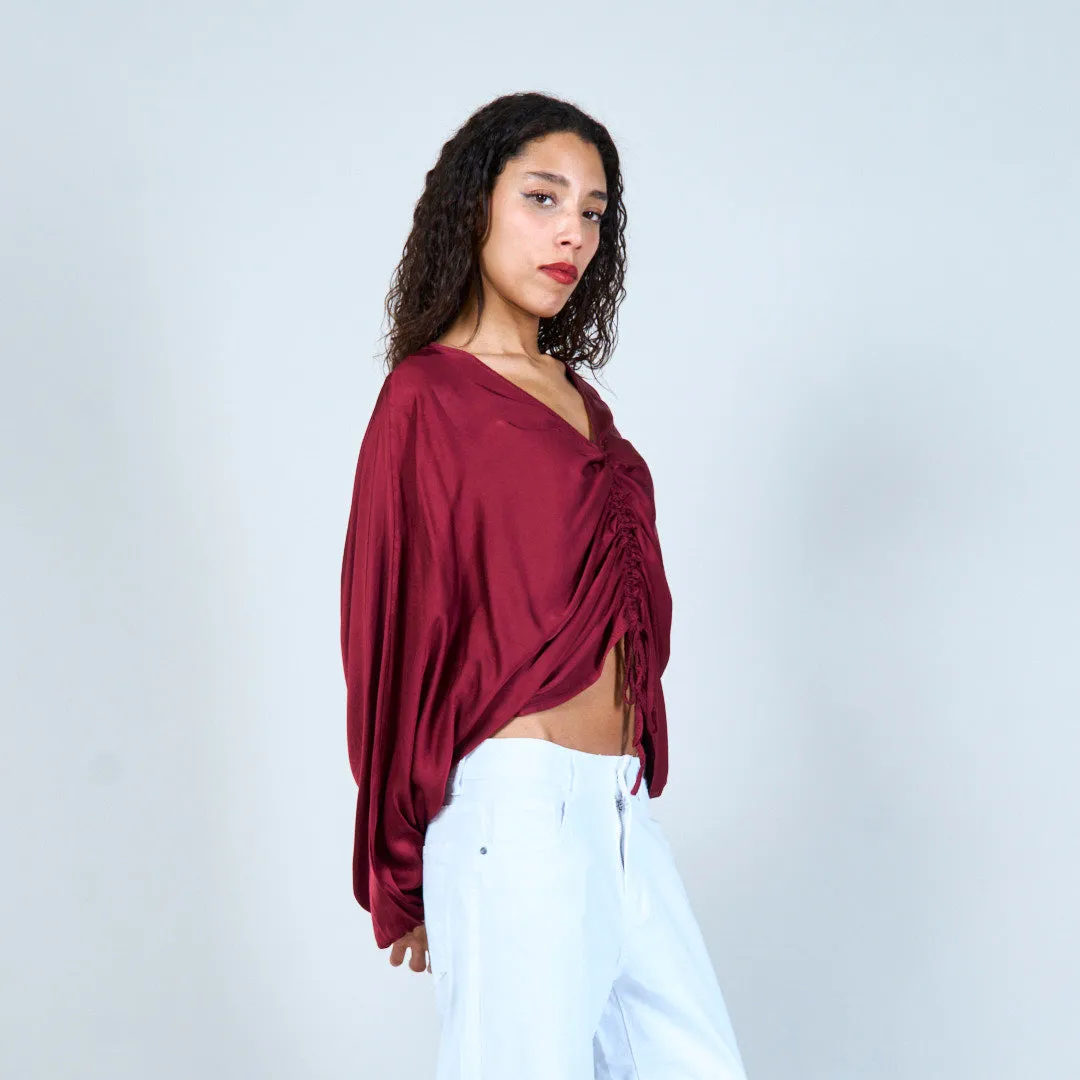 Ruched crop blouse with drawstring wholesale