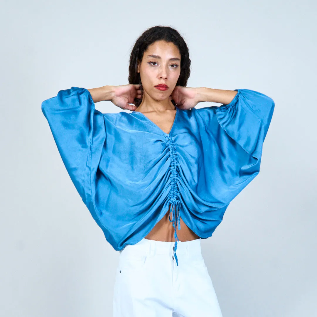 Ruched crop blouse with drawstring wholesale