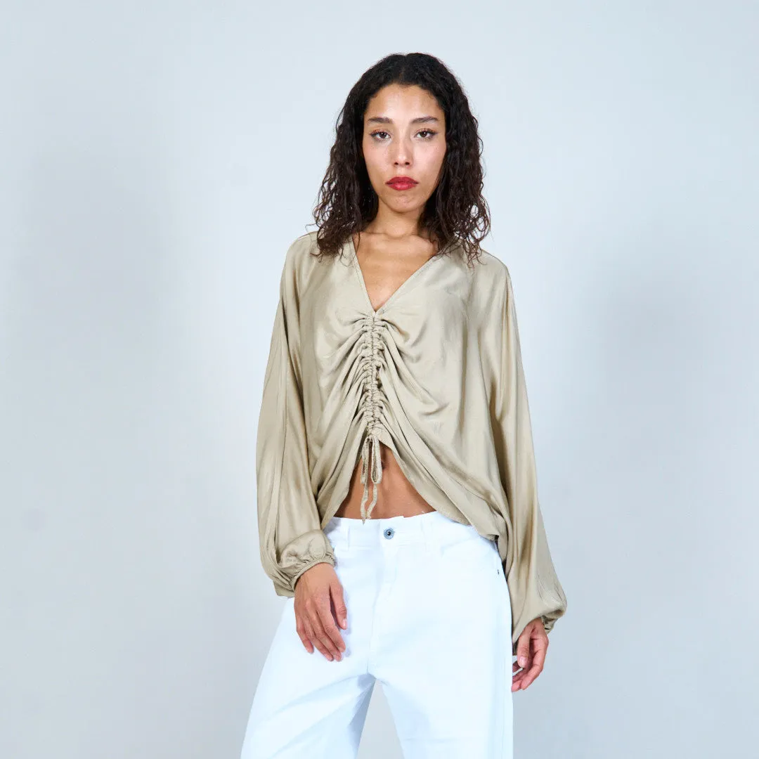 Ruched crop blouse with drawstring wholesale