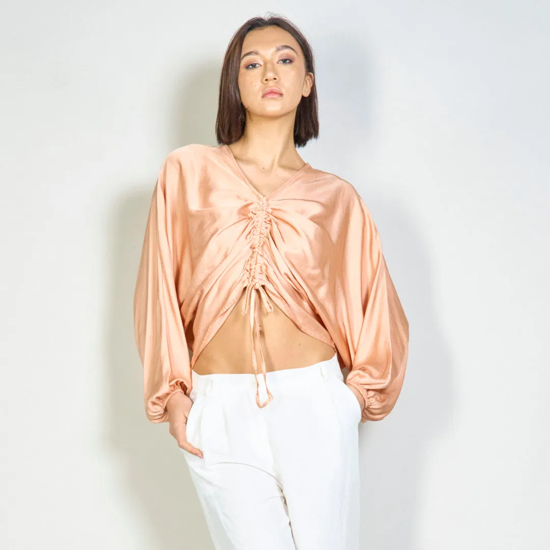 Ruched crop blouse with drawstring wholesale