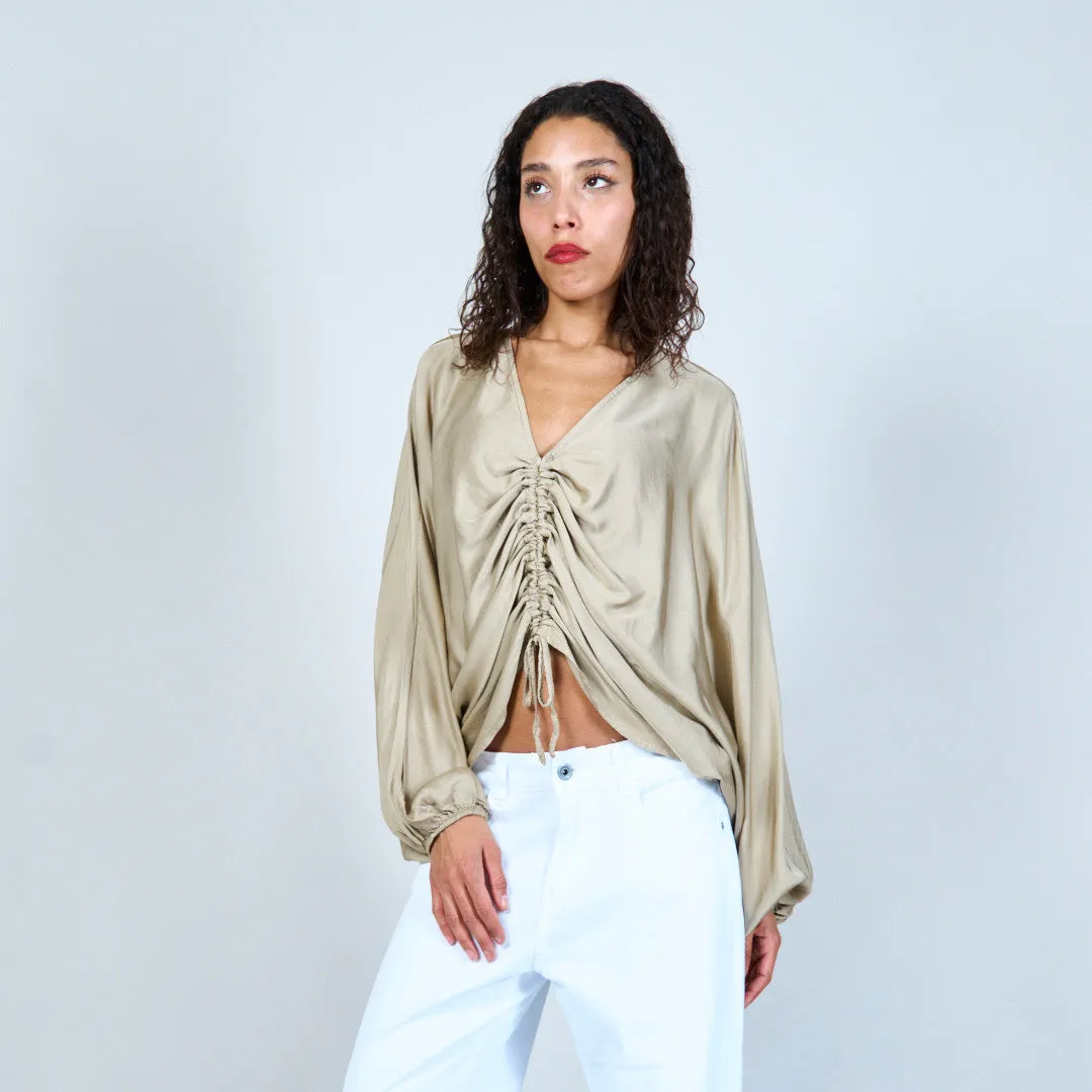 Ruched crop blouse with drawstring wholesale