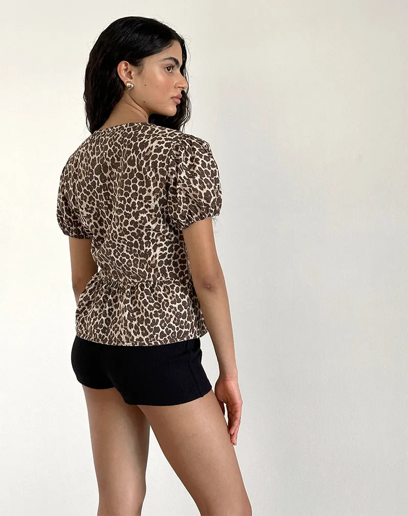 Ryota Tie Front Blouse in Leopard Sandstorm