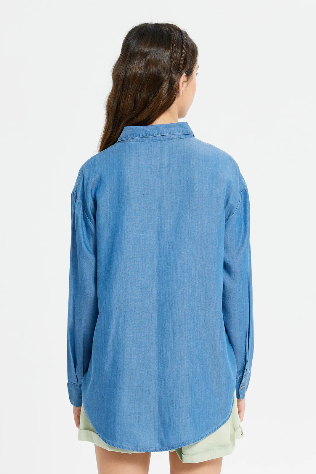 Senior Girls Blue Oversize Collared Shirt