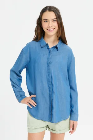 Senior Girls Blue Oversize Collared Shirt