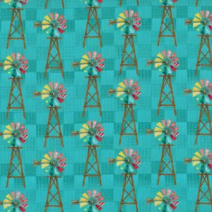 Shop Hop - Whirling Windmill Teal by Beth Albert for 3 Wishes