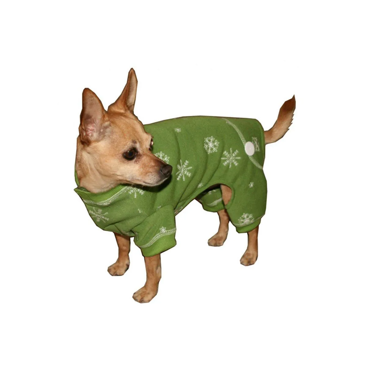 Snowflake Longjohn Dog Pajama in Green