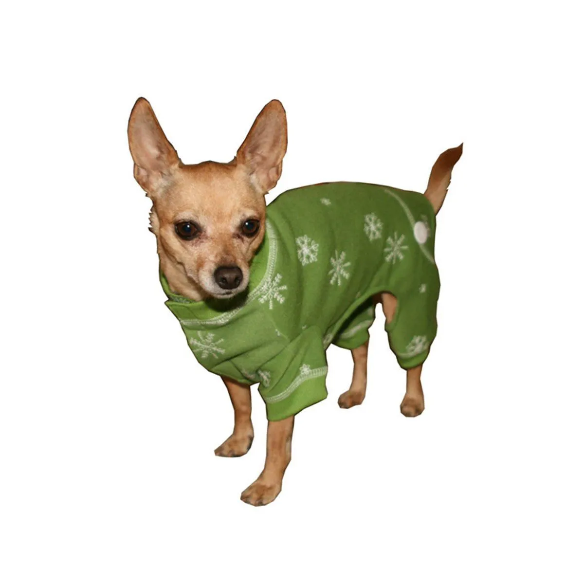 Snowflake Longjohn Dog Pajama in Green