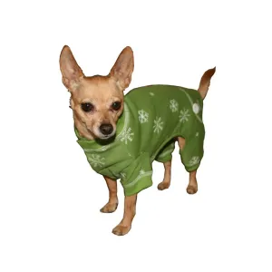 Snowflake Longjohn Dog Pajama in Green