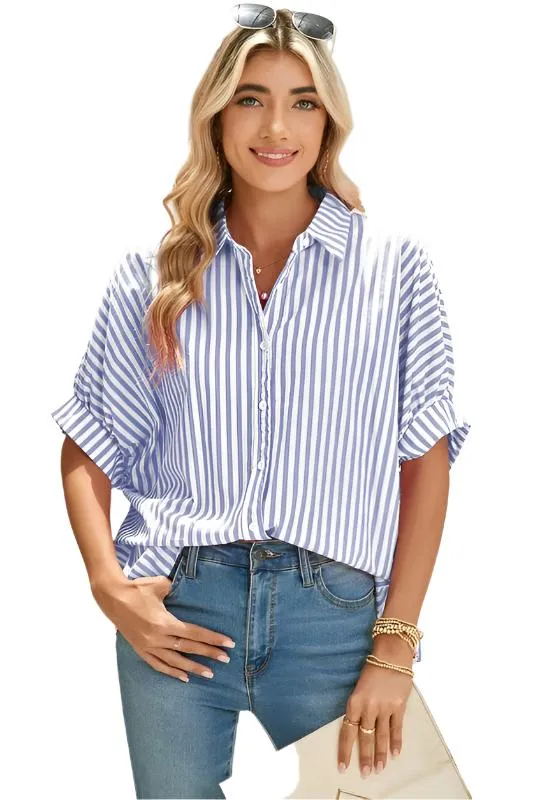 Stripe Button Up Dolman Shirt