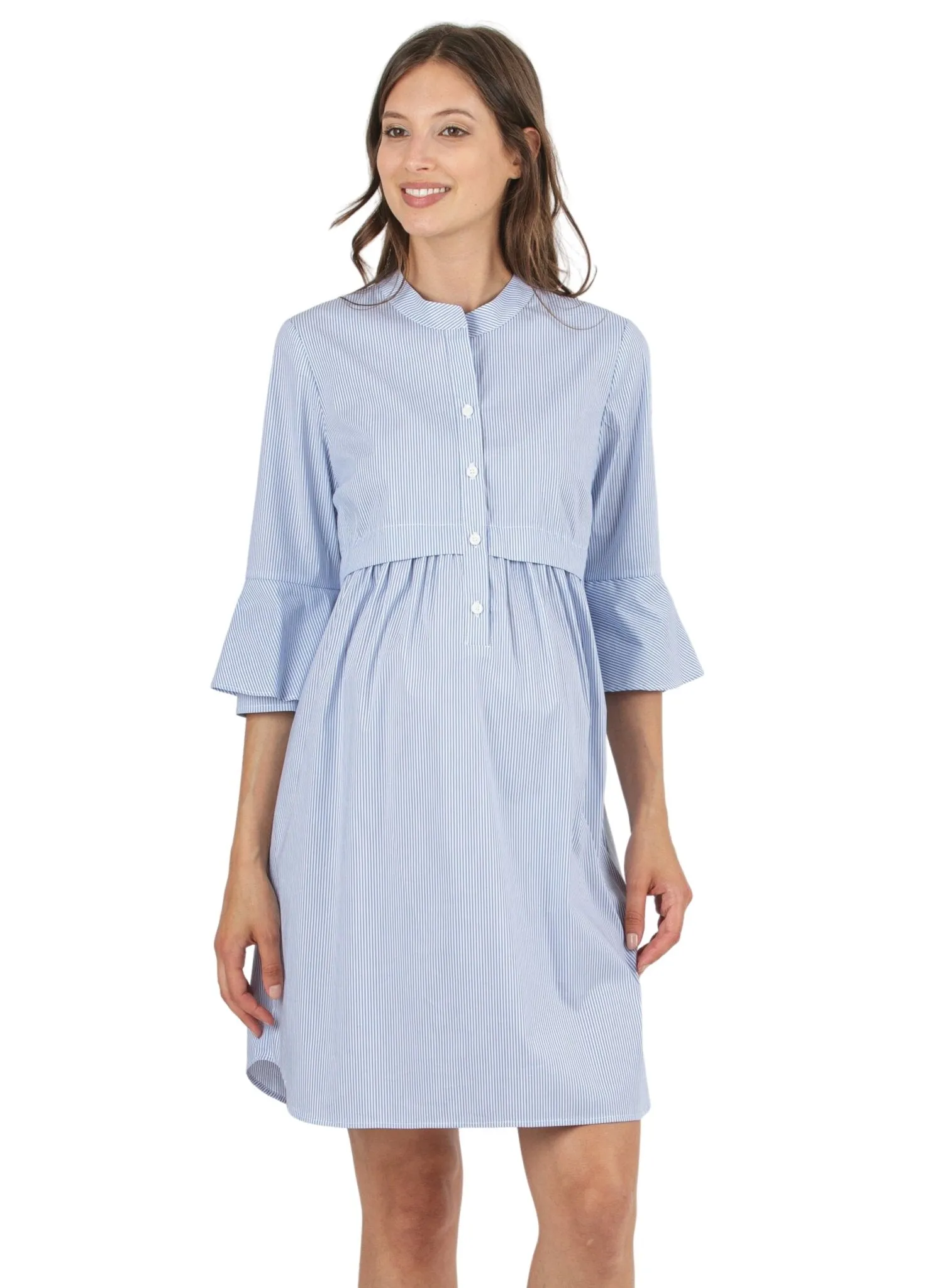 Striped Maternity & Nursing Dress - Blue