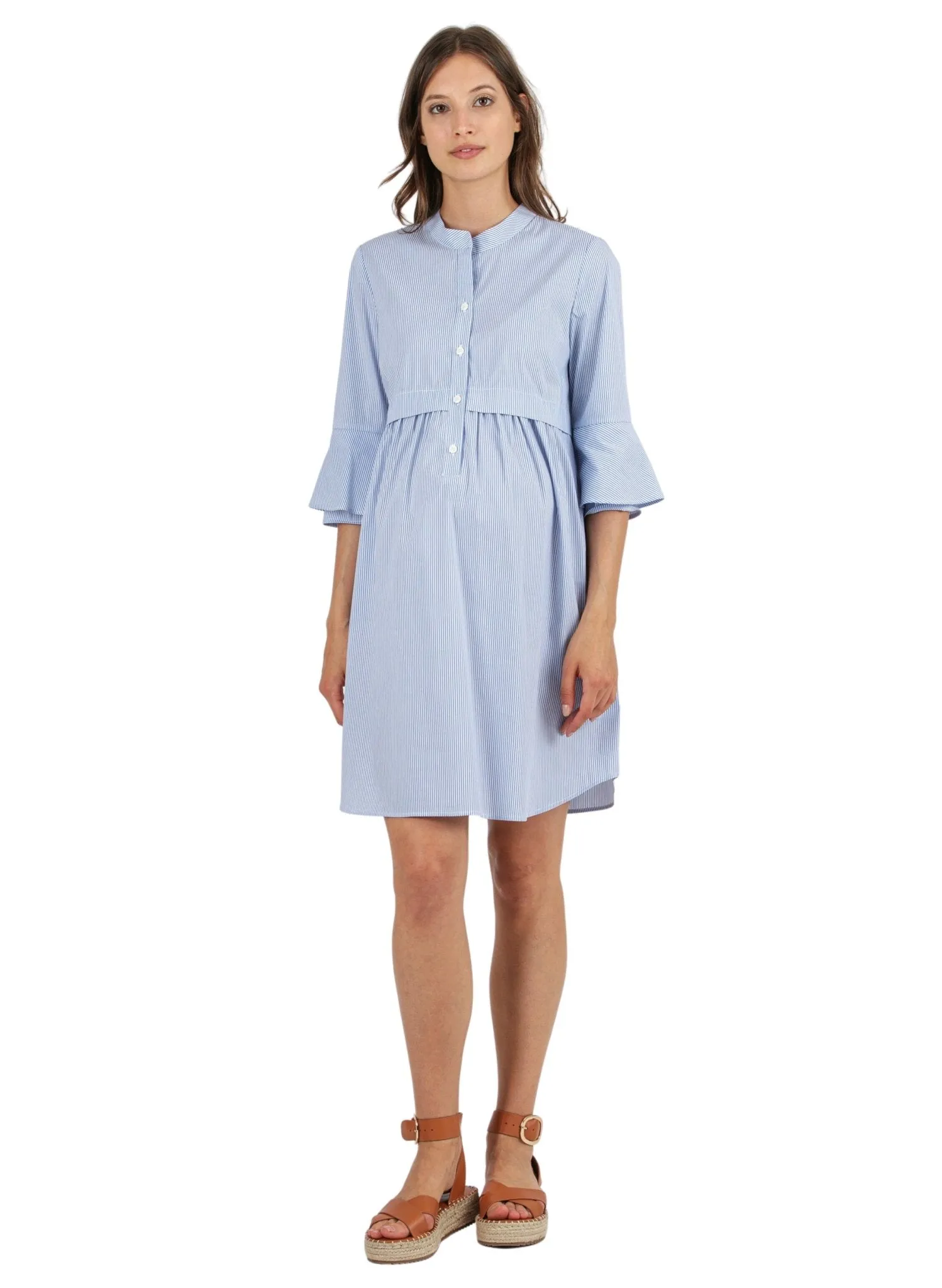 Striped Maternity & Nursing Dress - Blue