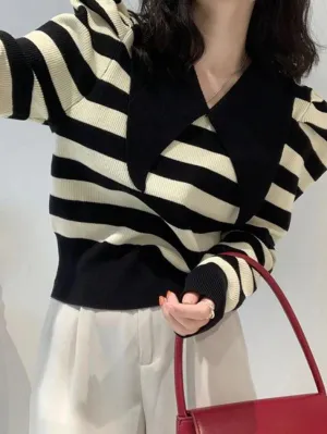 Striped Puff Sleeve Knit Sweater